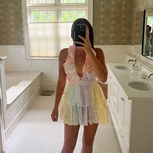 LoveShackFancy Halter TieDye Mini Dress